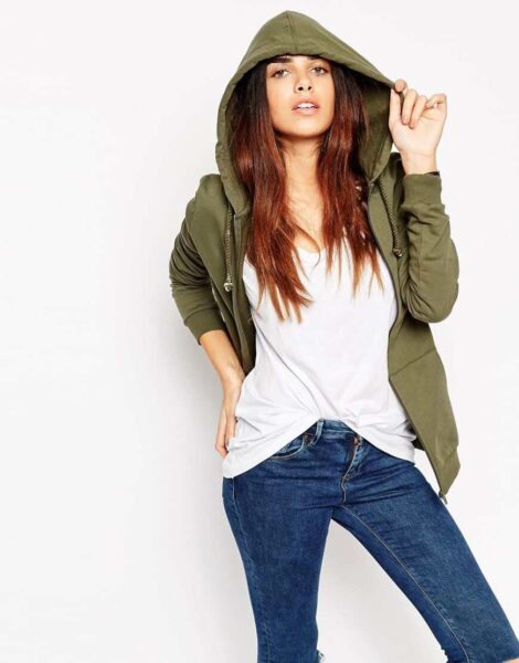 Denim Shell Top with Ruffle Front